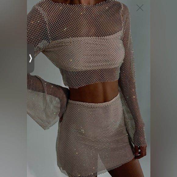 Diamante Mesh Mini Skirt and top - Cream - Picture 3 of 6